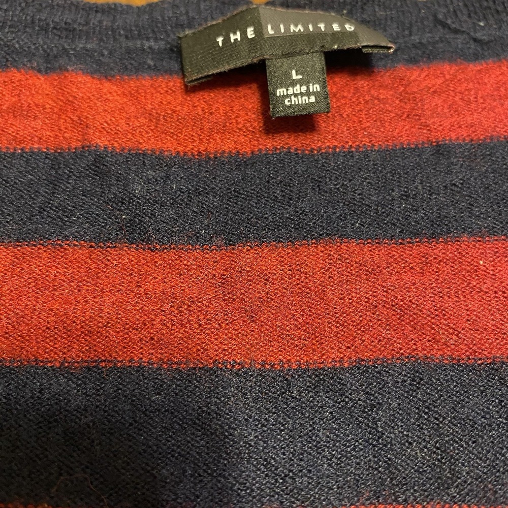 Limited Wool Blend V-Neck Striped Casual Sweater L Preppy Y2K Career Ski Snow - Picture 3 of 13